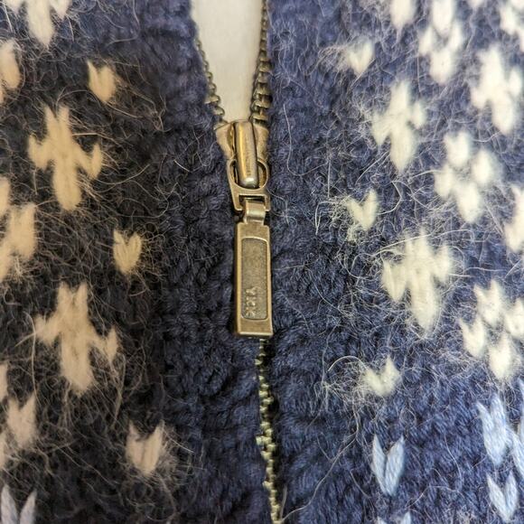 Eddie Bauer navy intarsia fair isle zip up Nordic holiday sweater size large - Picture 7 of 11